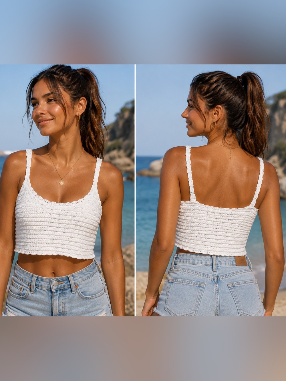 Aerie Women’s Crochet Tank Top Cream White Sleeveless Boho Knit Size Medium